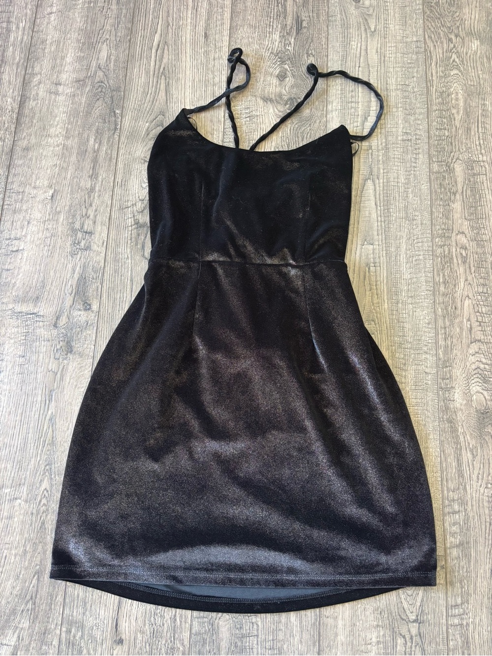NBD Black Velvet Mini Slip Dress with Thin Straps